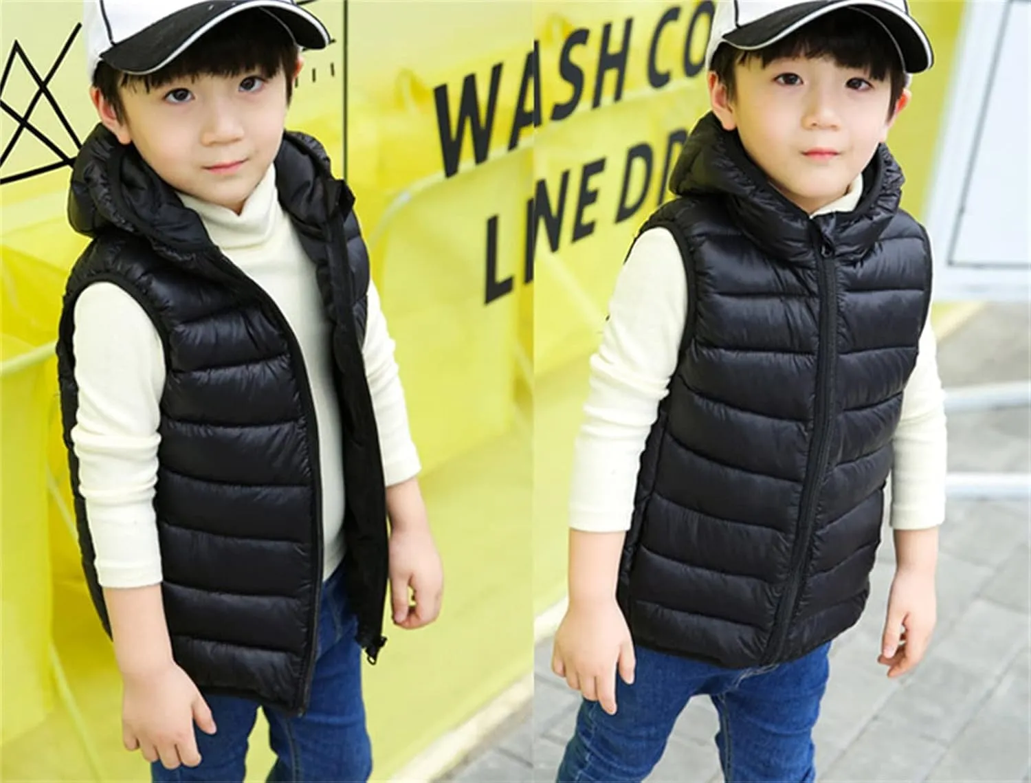 Boys Girls Puffer Down Vest Toddler Kids Hooded Zip Sleeveless Jacket Winter Coat Baby Boy Girl Winter Coat