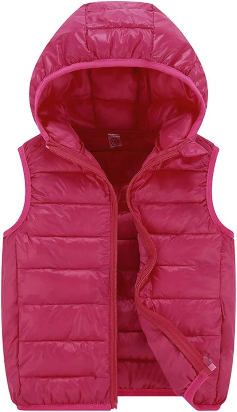 Boys Girls Puffer Down Vest Toddler Kids Hooded Zip Sleeveless Jacket Winter Coat Baby Boy Girl Winter Coat