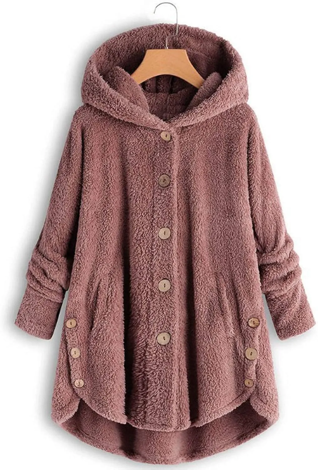 Button Down Cloak Jackets for Women Long Sleeve Fall Hoodies Fuzzy Flannel Jacket Coats Side Slit High Low Outerwears