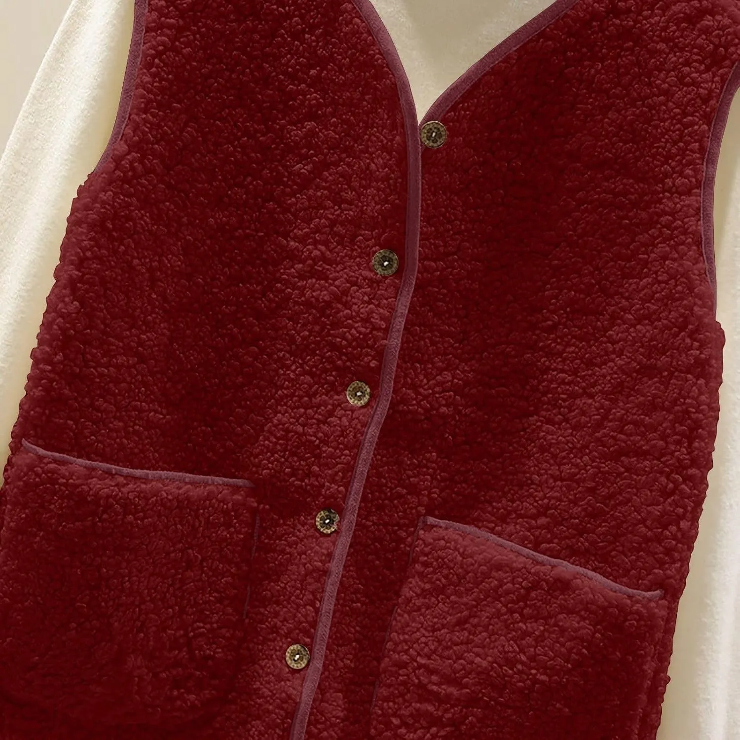 Canbebig Fleece Vest Women Soft Sleeveless Classic Fit Button Down Fuzzy Sherpa Fleece Jacket Cozy Waistcoat Outwear Pockets