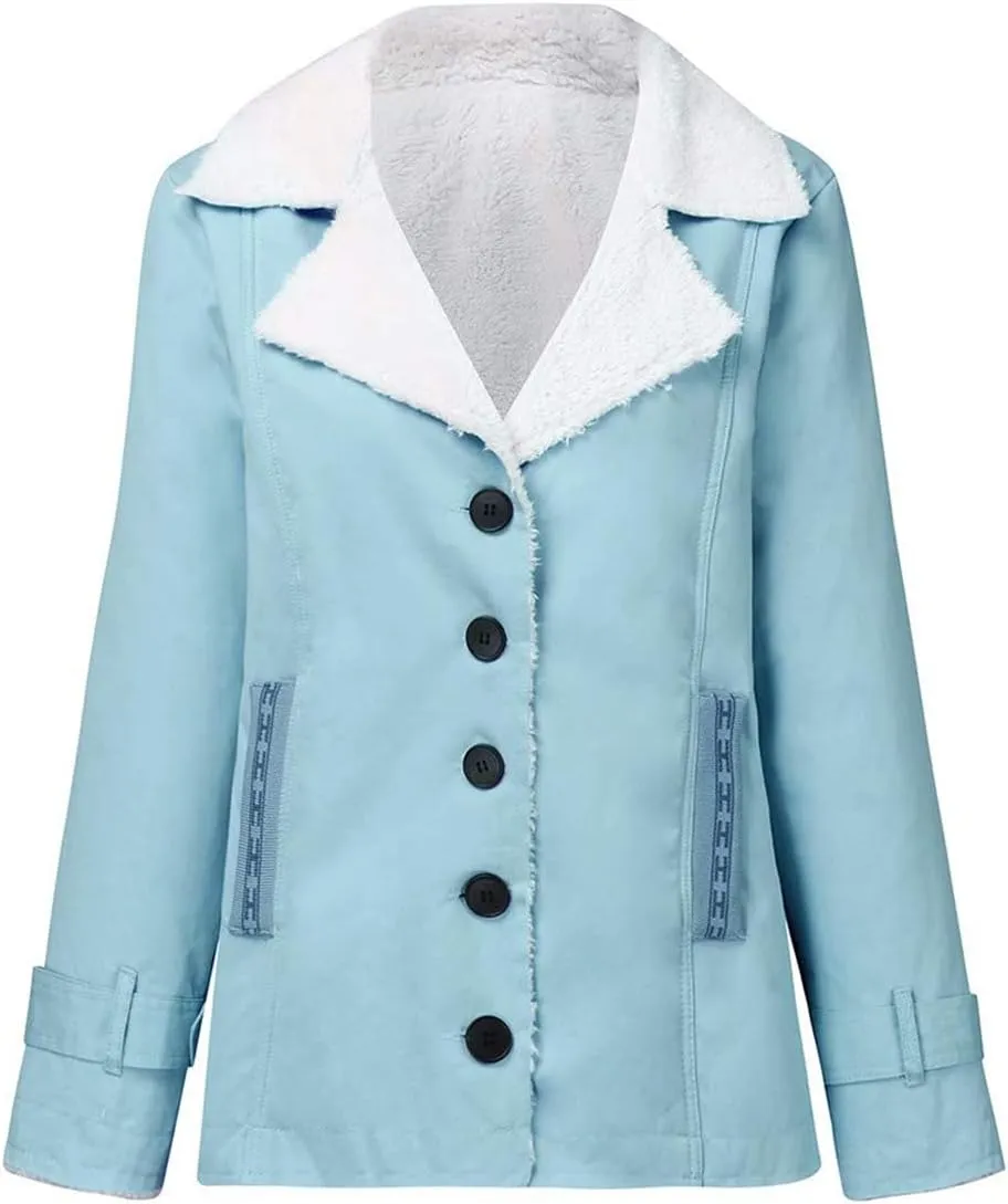 Canbebig Sherpa Jean Jacket Women Plus Size Winter Warm Fleece Lined Denim Coats Lapel Thicker Faux Fur Outerwear with Pocket