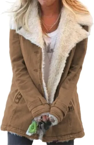 Canbebig Sherpa Jean Jacket Women Plus Size Winter Warm Fleece Lined Denim Coats Lapel Thicker Faux Fur Outerwear with Pocket