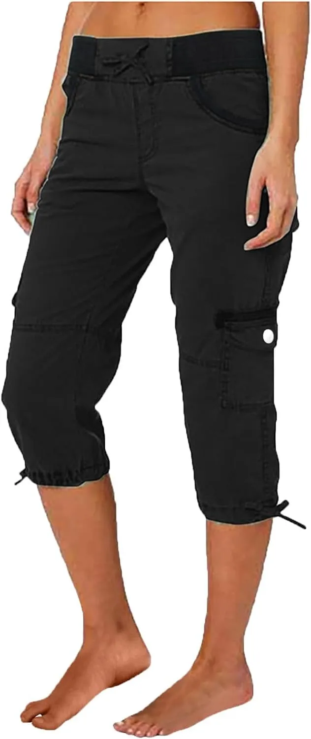 Cargo Capri Pants for Women 2025 Fashion Hiking Jogger Cropped Pants Stretch High Waisted Running Workout Activewear