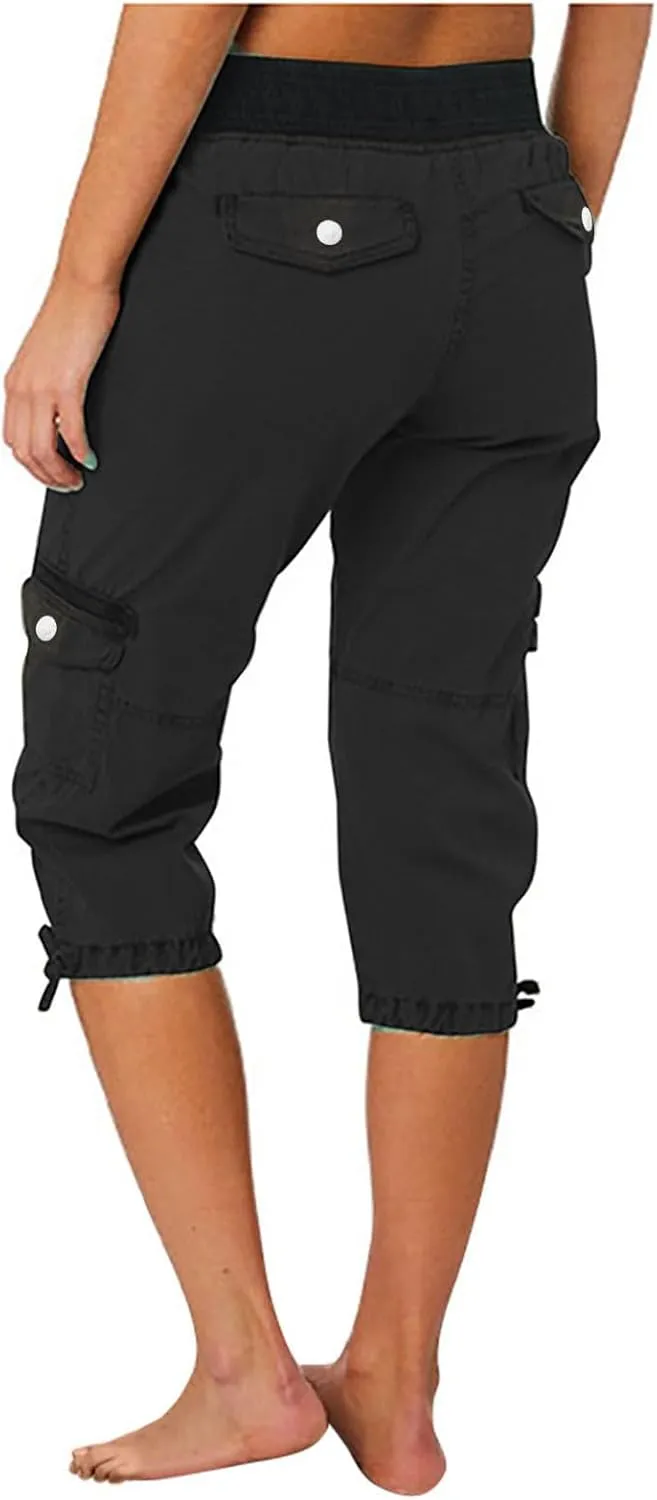 Cargo Capri Pants for Women 2025 Fashion Hiking Jogger Cropped Pants Stretch High Waisted Running Workout Activewear