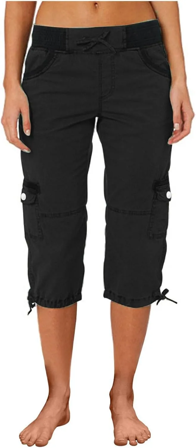 Cargo Capri Pants for Women 2025 Fashion Hiking Jogger Cropped Pants Stretch High Waisted Running Workout Activewear