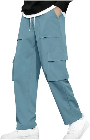 Cargo Work Pants for Men Elastic Waist Chino Pants Straight Leg Pants Drawstring Stretch Active Pants with Pockets