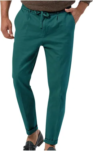 Casual Pants for Men Stretch Dress Pants Khaki Slim Fit Pants Solid Drawstring Waist Pants Golf Pants with Pockets