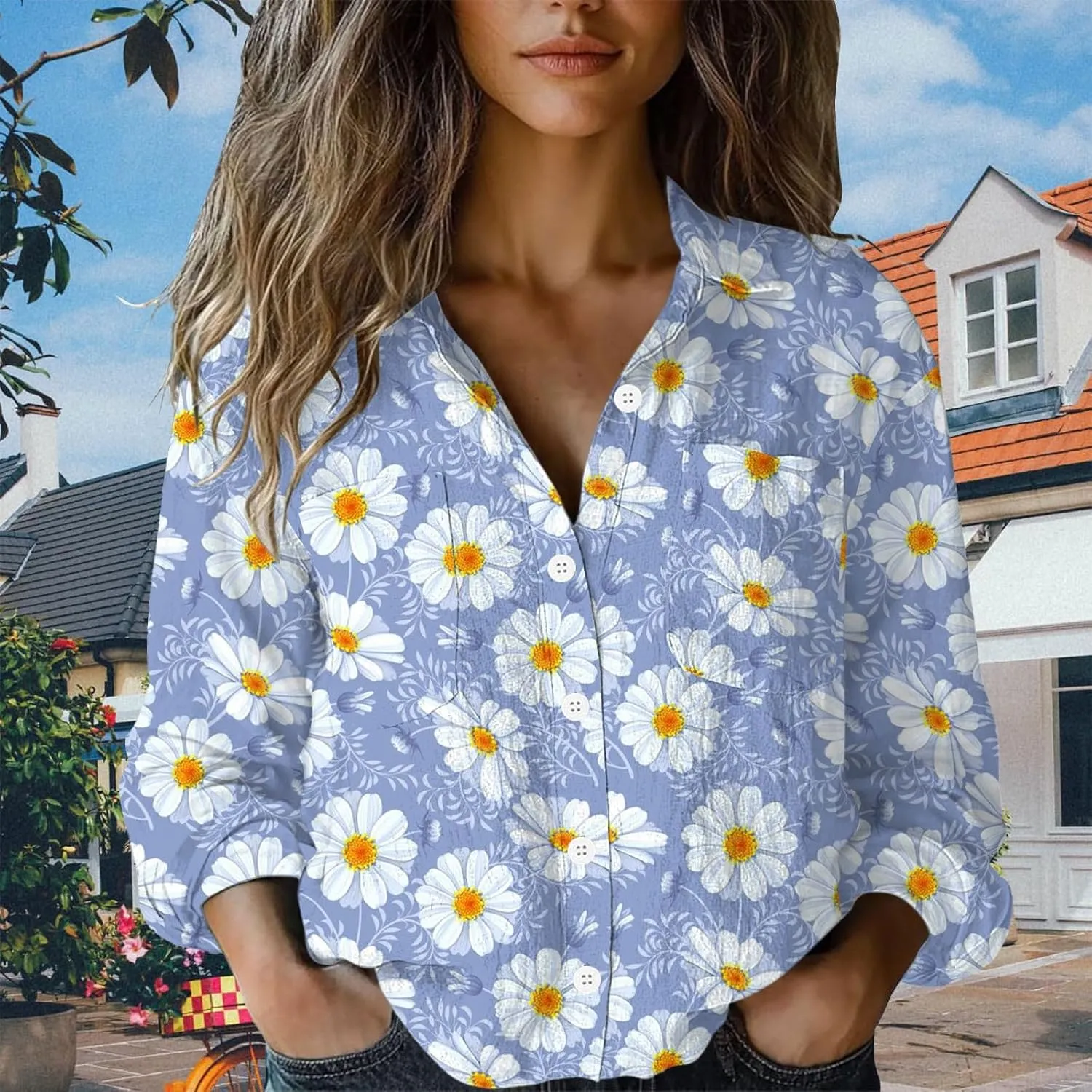 Casual Tops for Women Fashion Down Shirts Casual Tops Long Sleeve Blouse Short Sleeve V Neck Tshirts