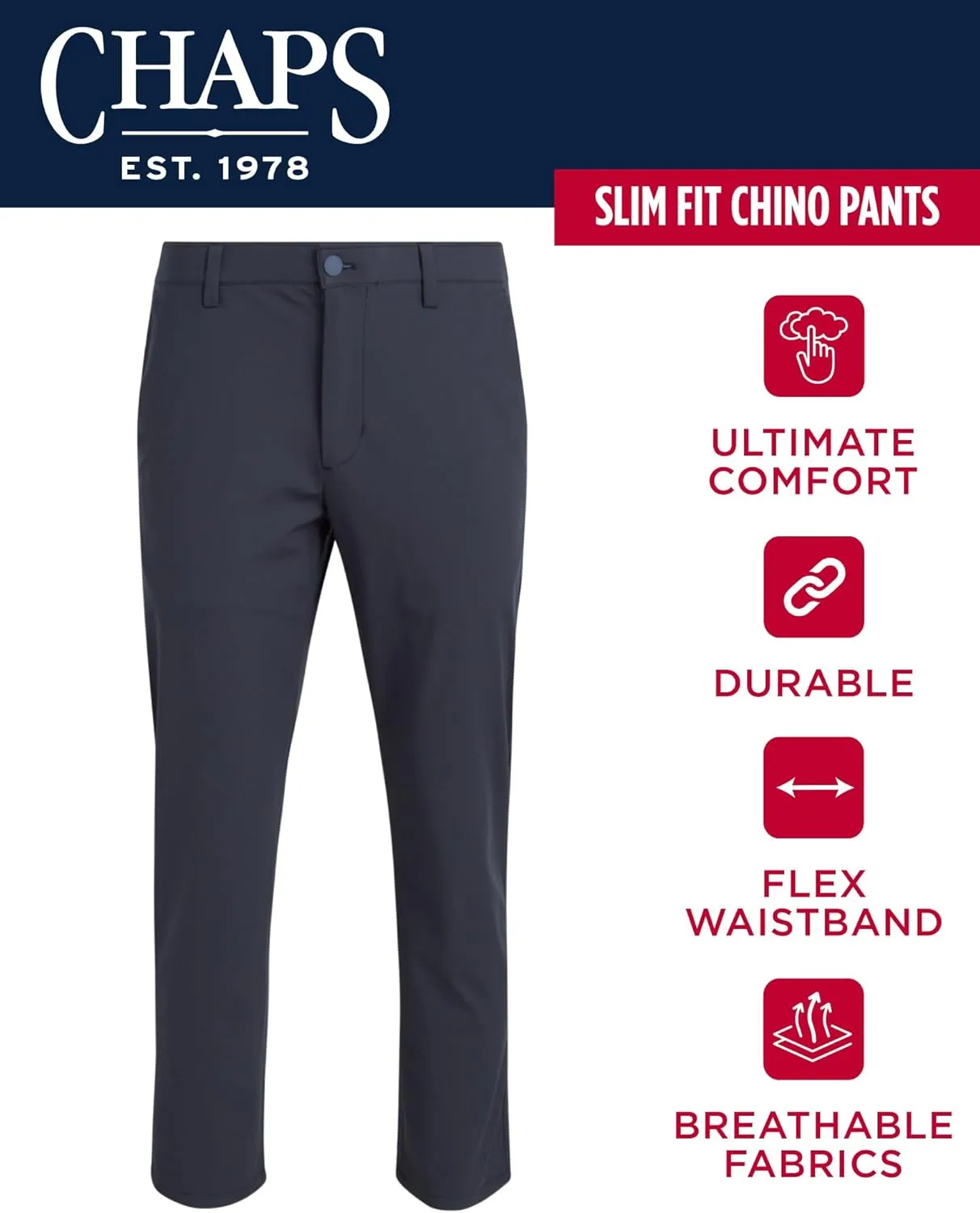 Chaps Men's Chino Pants - Slim Fit Comfort Stretch Straight Leg Dress Pants for Men - Men's Flexible Performance Work Pants