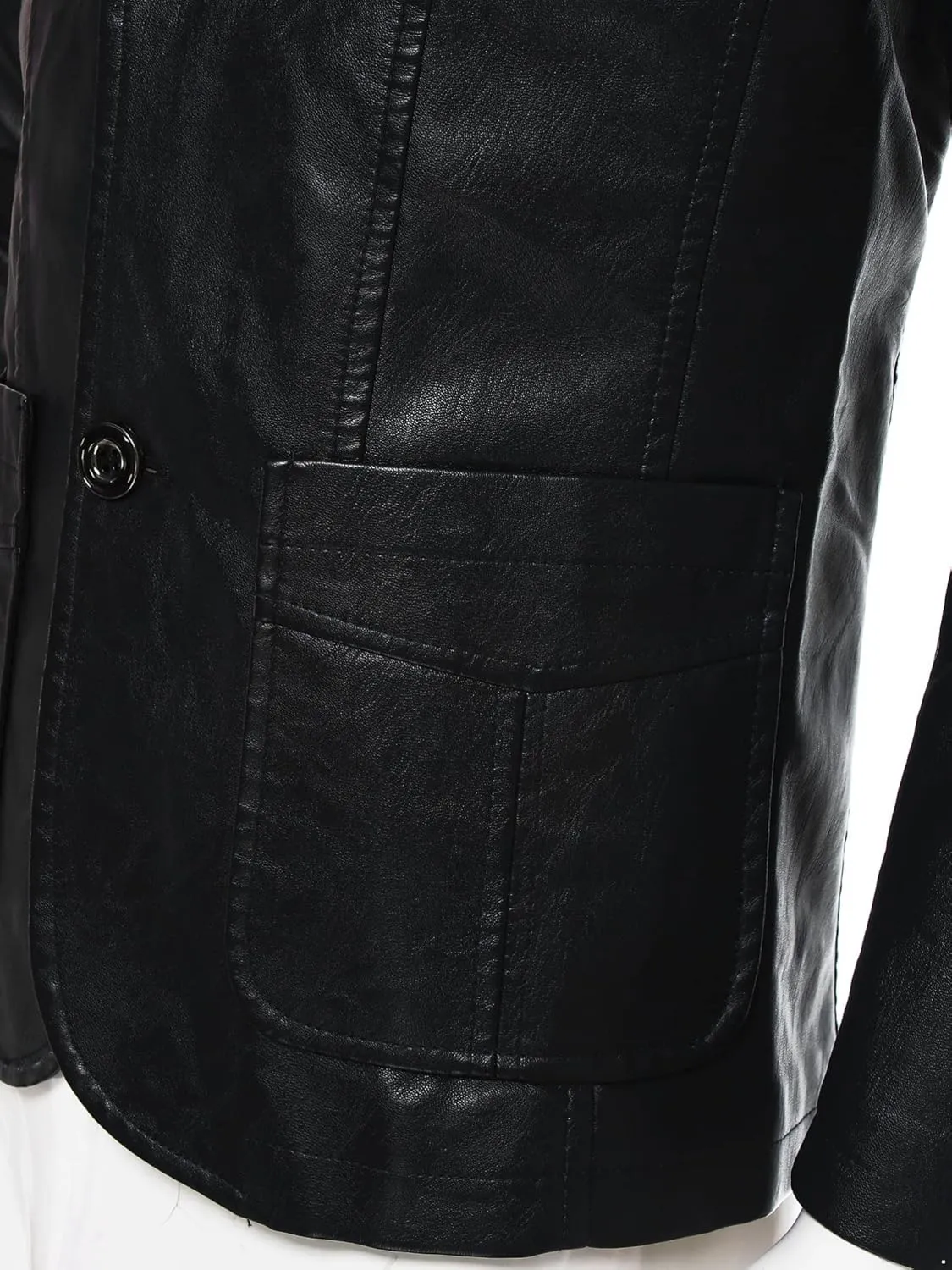 CHICTRY Men's Faux Leather Blazer Slim Fit Notched Lapel Formal Sports Coat Moto Biker Jacket