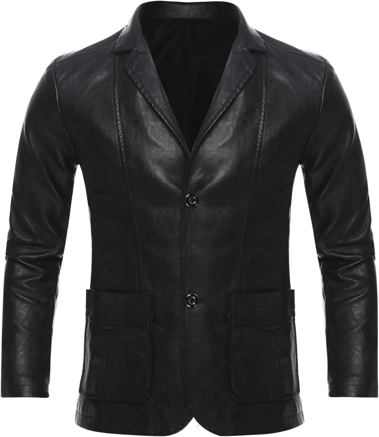 CHICTRY Men's Faux Leather Blazer Slim Fit Notched Lapel Formal Sports Coat Moto Biker Jacket