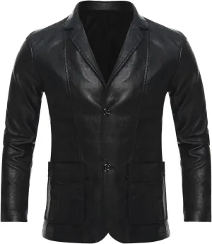 CHICTRY Men's Faux Leather Blazer Slim Fit Notched Lapel Formal Sports Coat Moto Biker Jacket