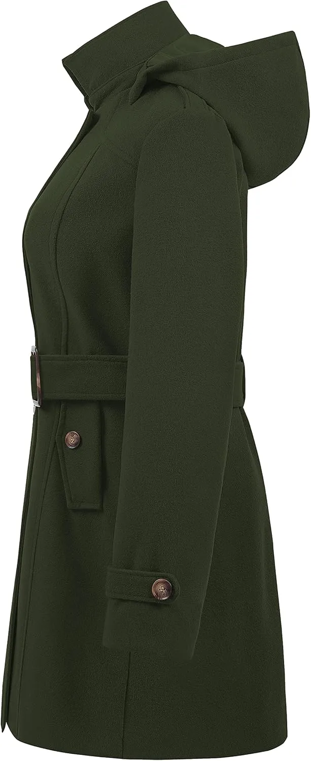 Chrisuno Women's Double Breasted Pea Coat Hooded Long Winter Trench Coat