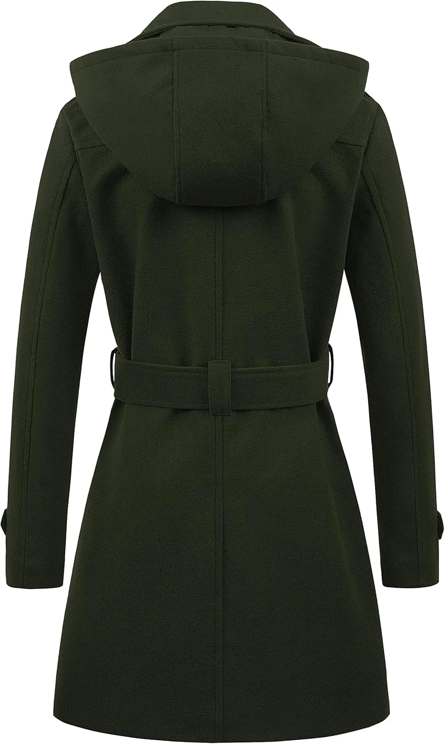 Chrisuno Women's Double Breasted Pea Coat Hooded Long Winter Trench Coat