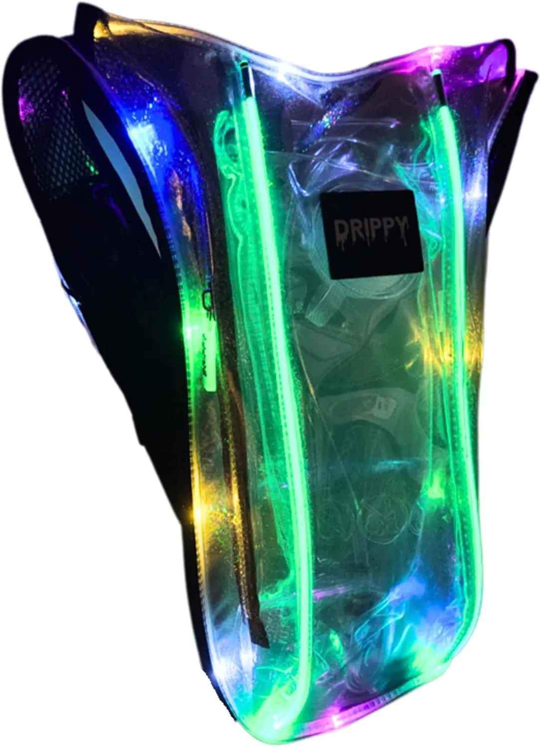Clear Hydropack Rave Hydration Backpack – LED Festival Water Backpack 2L for Women & Men – Leakproof Hydro Pack with Bladder – Anti-Theft Pockets - Rave Accessories - Music & EDM Festivals