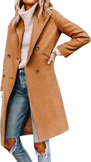 cooki Winter Coats for Women 2024 Trendy Long Trench Coat Lapel Wool Blend Pea Coats Warm Sherpa Jacket with Pockets