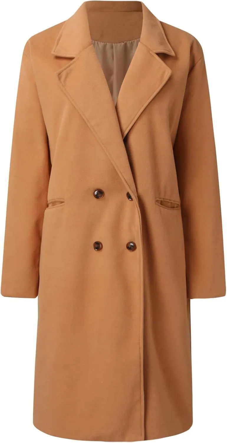 cooki Winter Coats for Women 2024 Trendy Long Trench Coat Lapel Wool Blend Pea Coats Warm Sherpa Jacket with Pockets