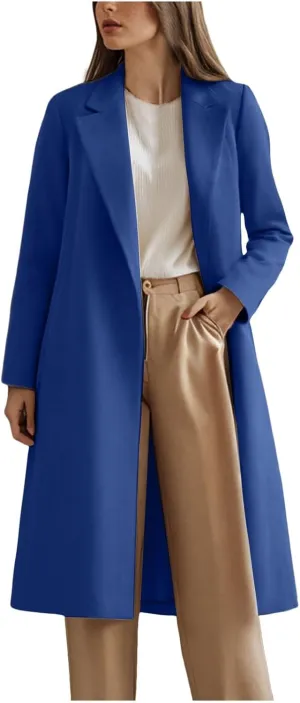 cooki Winter Coats for Women Long Warm Open Front Lapel Cardigan Jackets Womens Casual Wool Blend Trench Coats Pea Coats