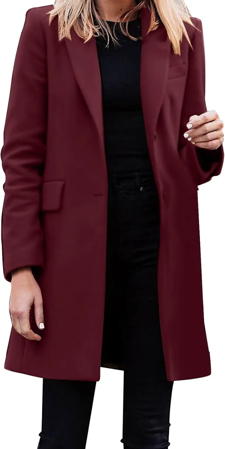 cooki Womens Coats Winter Wool Blend Trench Coats Lapel Pea Coat Plus Size Long Jackets Double Breasted Peacoats Overcoat