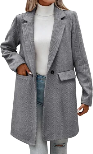 cooki Wool Coats for Women Long Women's Wool Coat Knee Length Jackets Winter Trench Coats Lapel Collar Button Down Peacoats