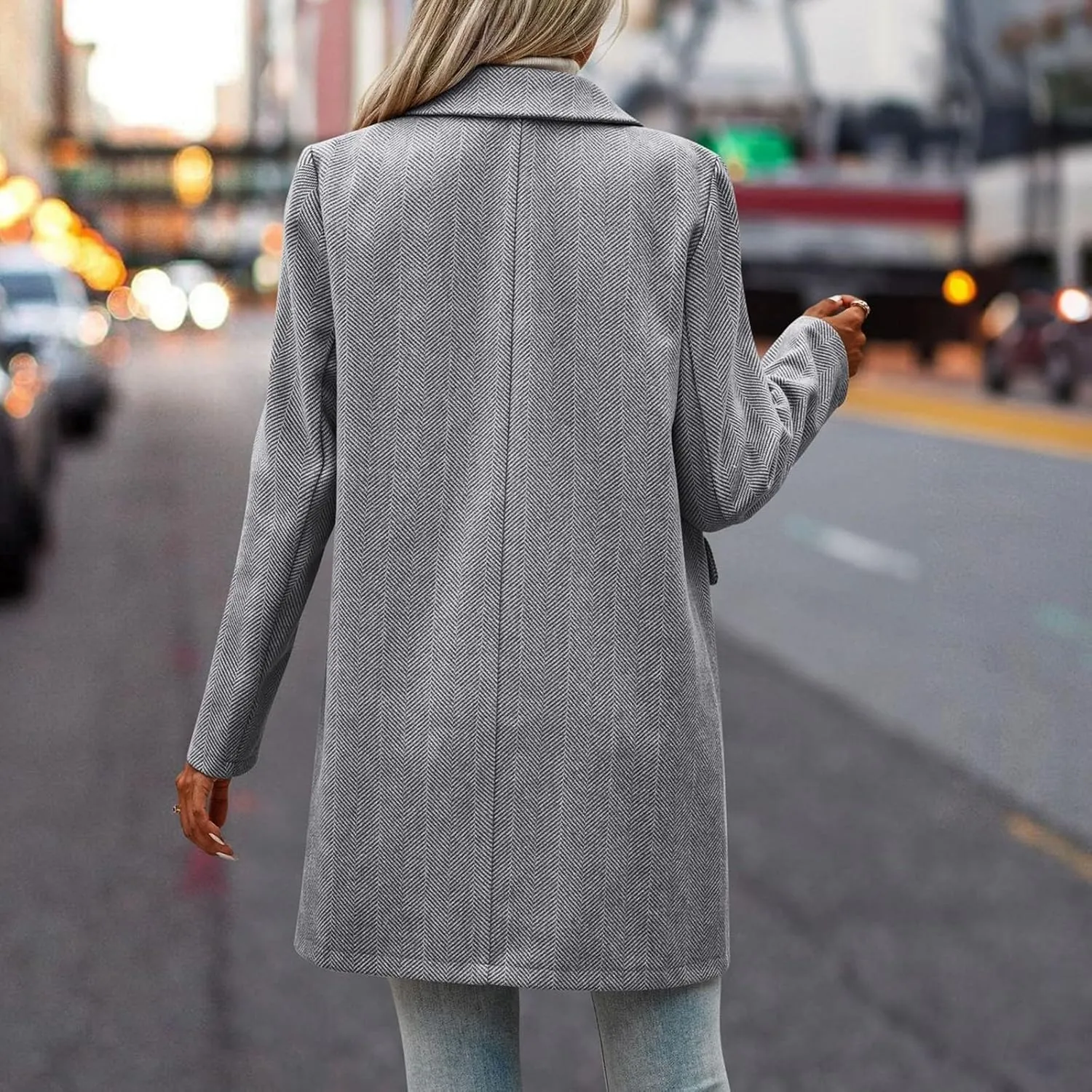 cooki Wool Coats for Women Long Women's Wool Coat Knee Length Jackets Winter Trench Coats Lapel Collar Button Down Peacoats