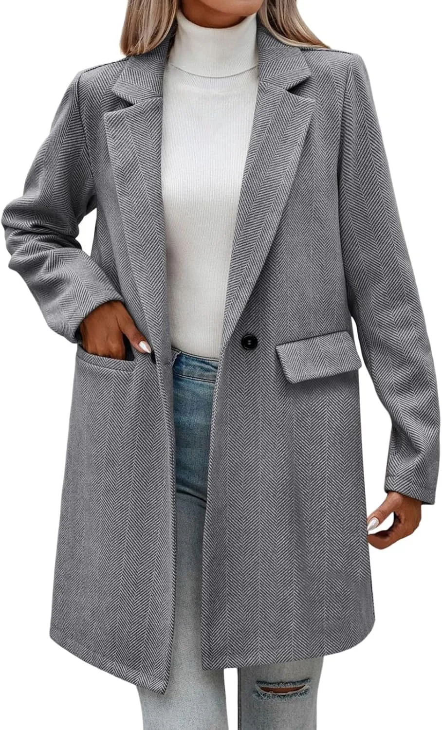 cooki Wool Coats for Women Long Women's Wool Coat Knee Length Jackets Winter Trench Coats Lapel Collar Button Down Peacoats