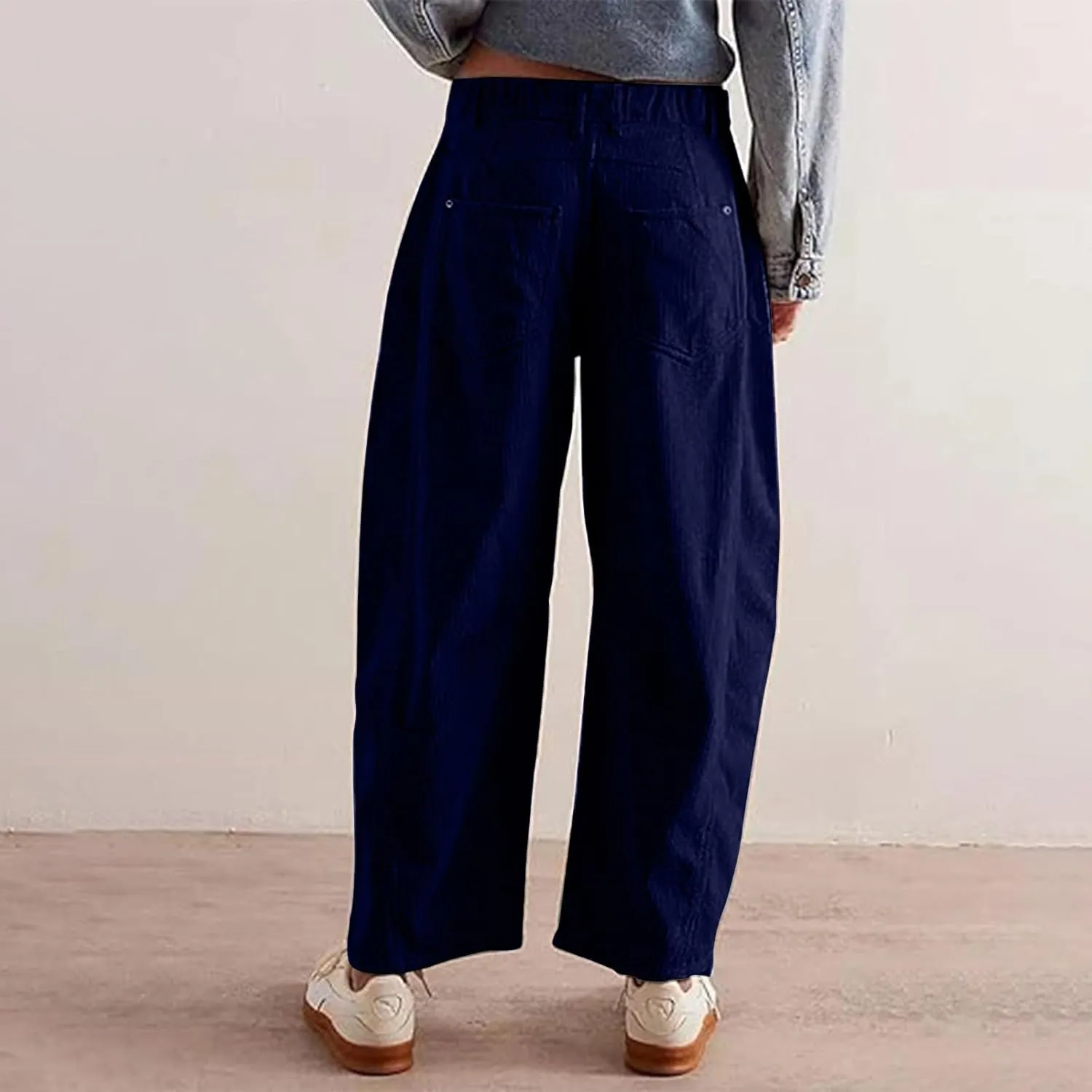 Corduroy Pants Women High Waisted Wide Leg Pants Button Elastic Waist Barrel Pants Loose Lounge Pants with Pockets