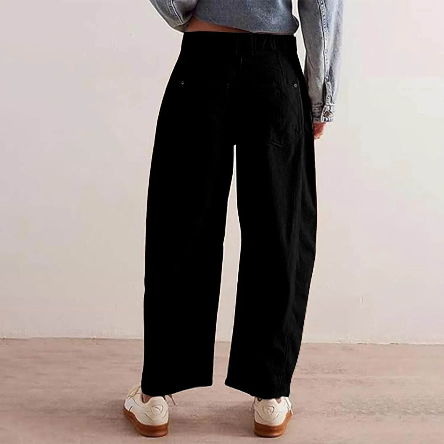 Corduroy Pants Women High Waisted Wide Leg Pants Button Elastic Waist Barrel Pants Loose Lounge Pants with Pockets