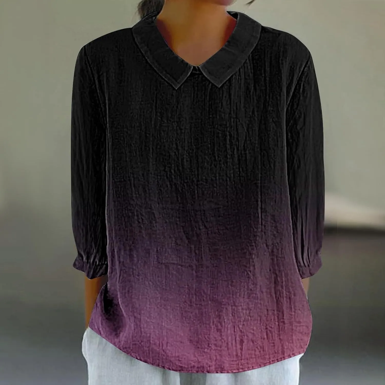 Cotton Gauzee tops for women Casual V Neck Tshirt Ladies 2024 Floral Print Daily Tees Summer Lapel Neck Tunic Shirt