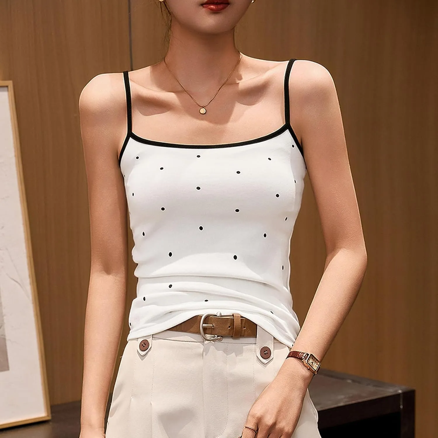 Cotton Tank Tops for Women Summer Sleeveless Square Neck Spaghetti Strap Blouse Casual Fashion Printed Yoga Camisole