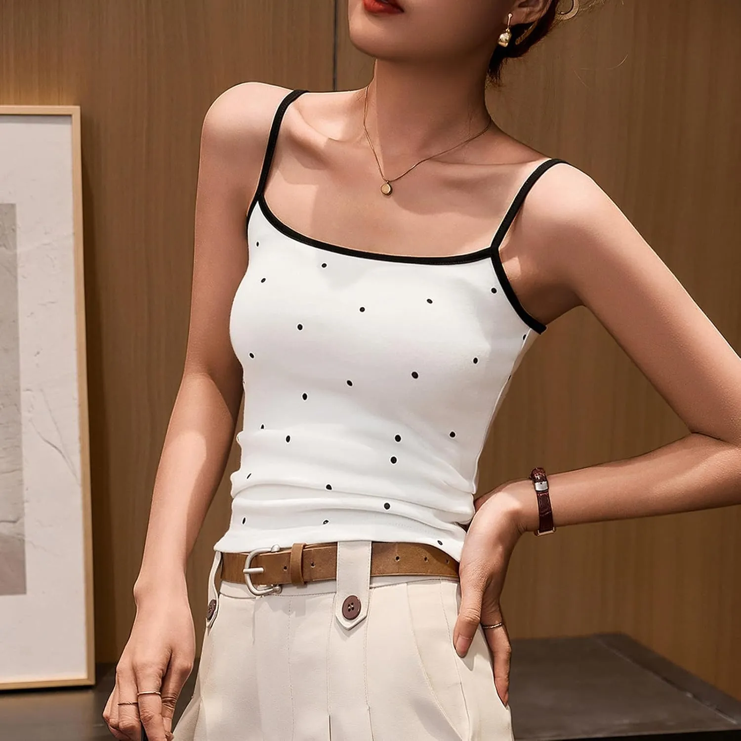 Cotton Tank Tops for Women Summer Sleeveless Square Neck Spaghetti Strap Blouse Casual Fashion Printed Yoga Camisole