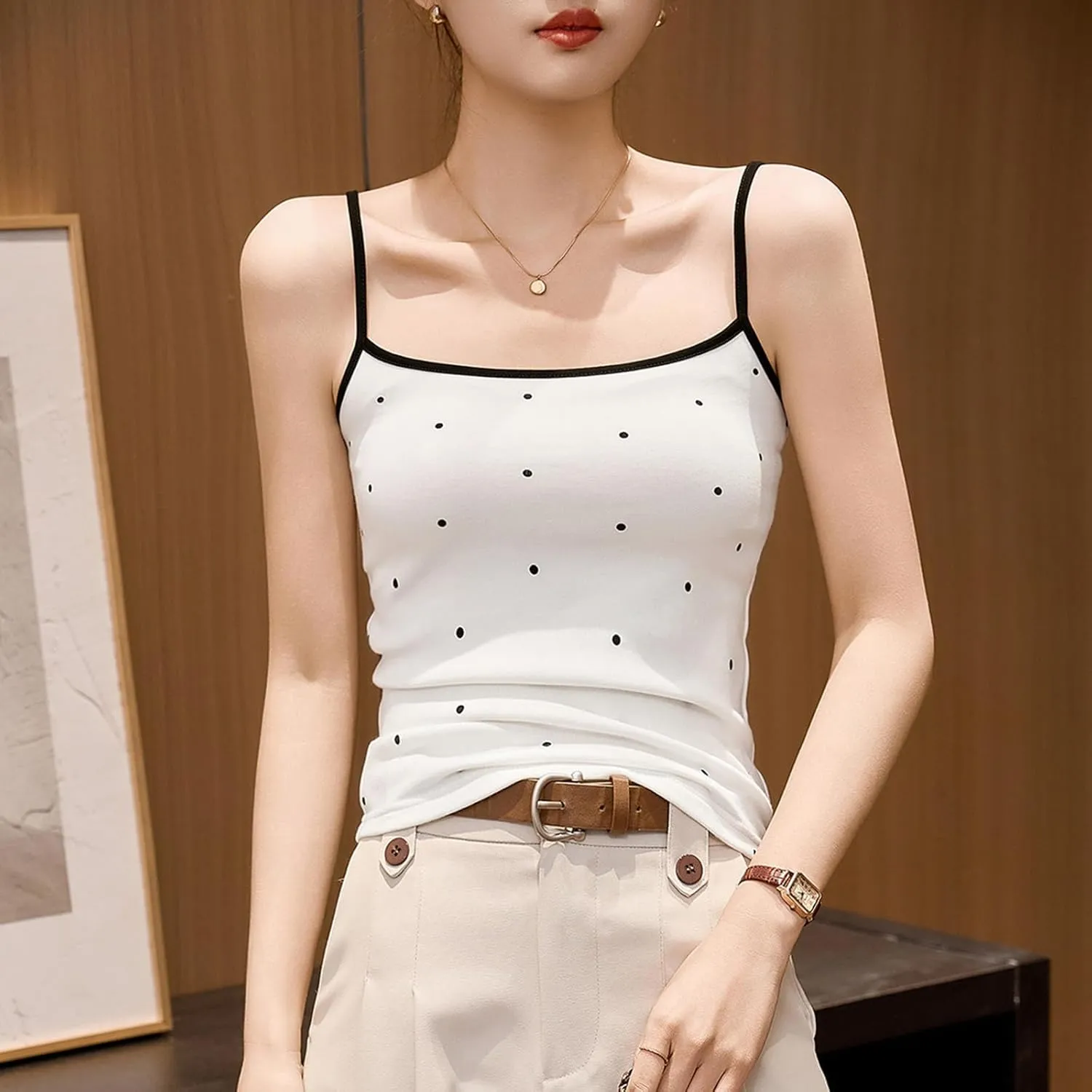 Cotton Tank Tops for Women Summer Sleeveless Square Neck Spaghetti Strap Blouse Casual Fashion Printed Yoga Camisole