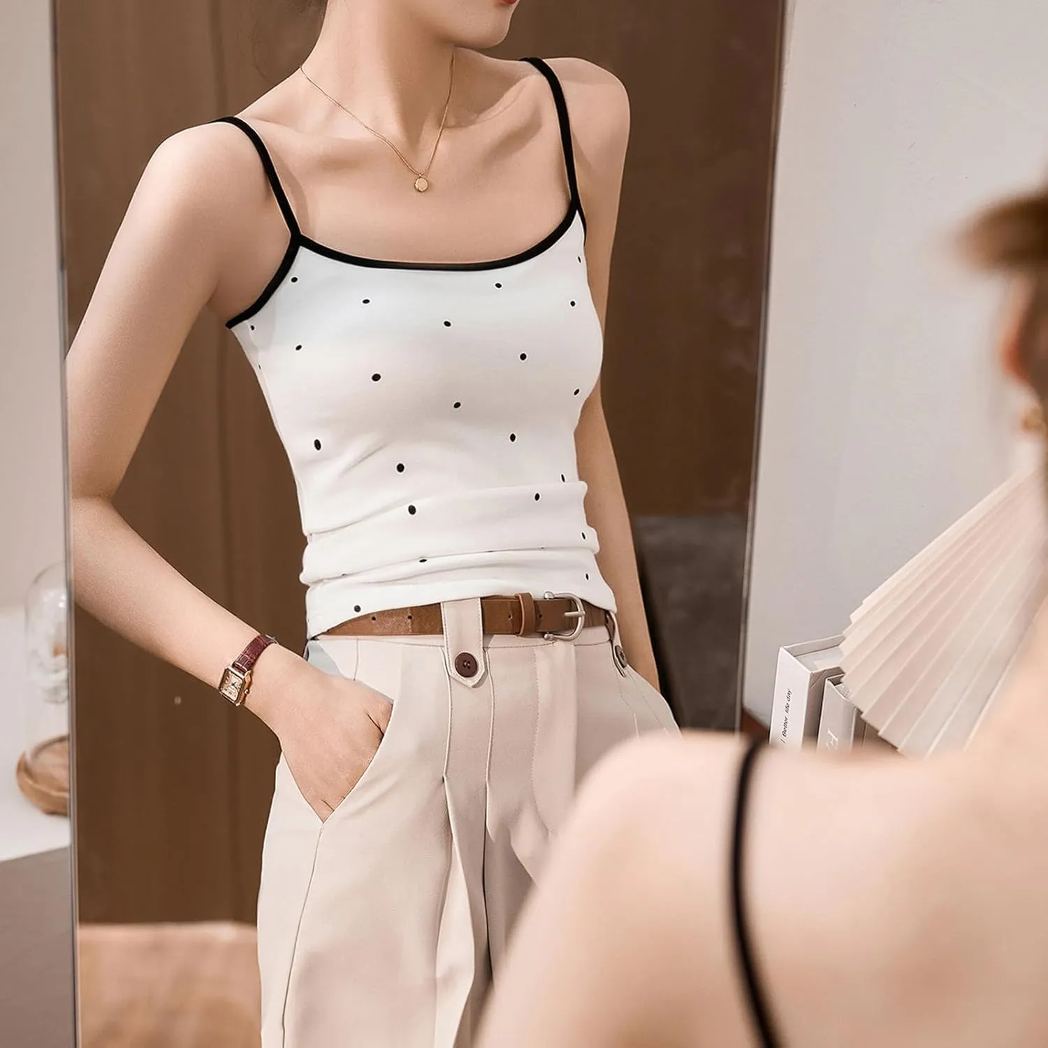 Cotton Tank Tops for Women Summer Sleeveless Square Neck Spaghetti Strap Blouse Casual Fashion Printed Yoga Camisole