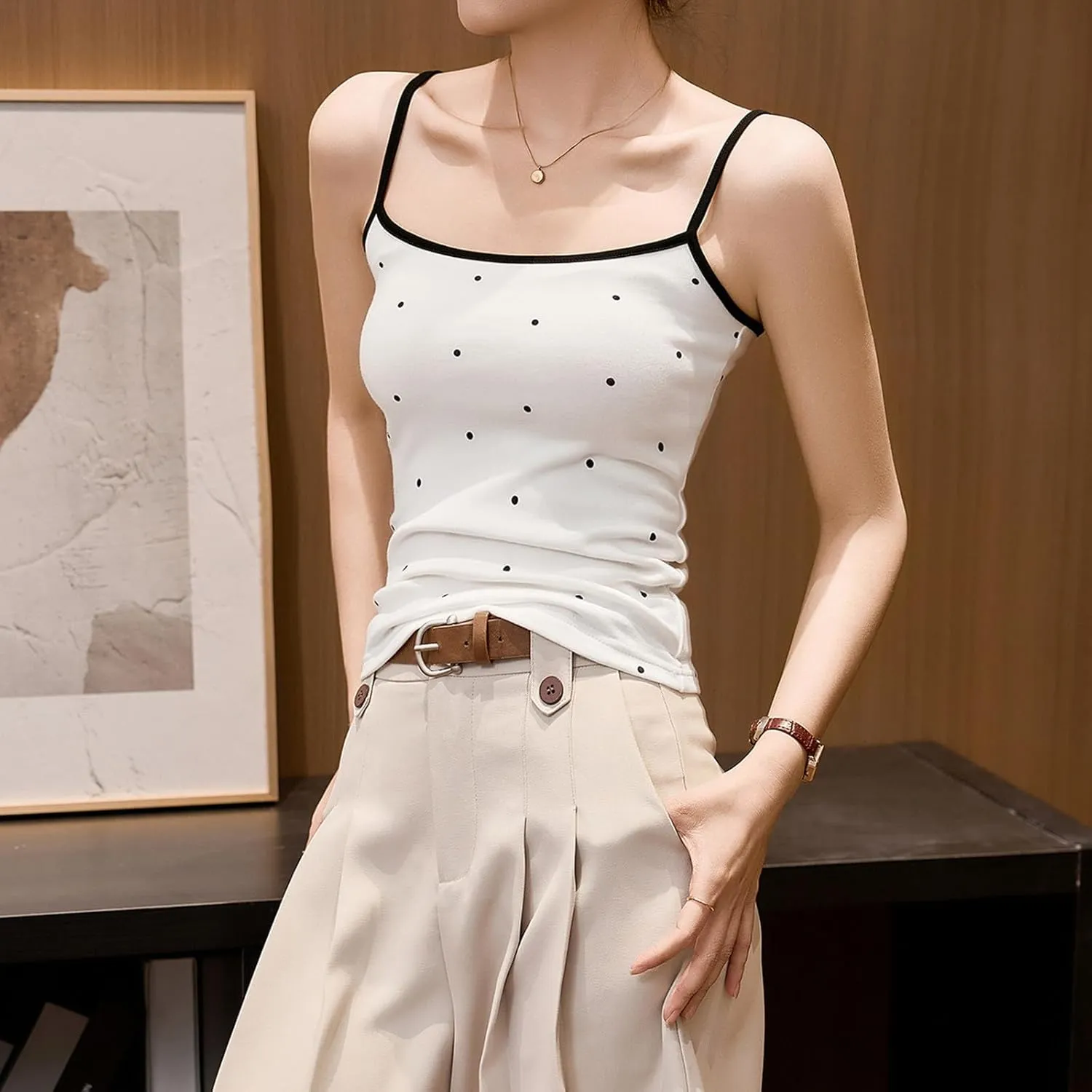 Cotton Tank Tops for Women Summer Sleeveless Square Neck Spaghetti Strap Blouse Casual Fashion Printed Yoga Camisole