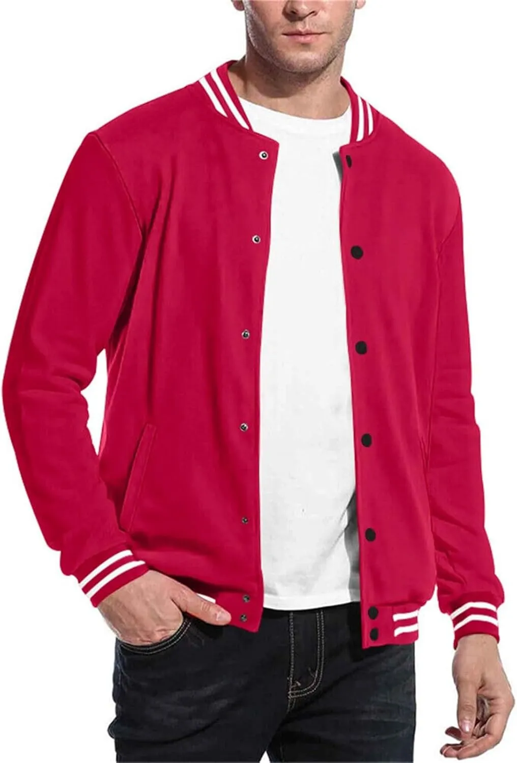 crazynekos Men's Fashion Flight Bomber Jacket Lightweight Solid Color Coat Sportwear Button Windbreaker