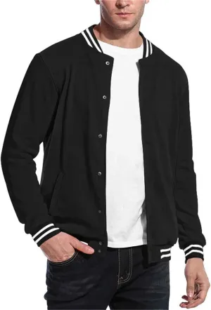 crazynekos Men's Fashion Flight Bomber Jacket Lightweight Solid Color Coat Sportwear Button Windbreaker
