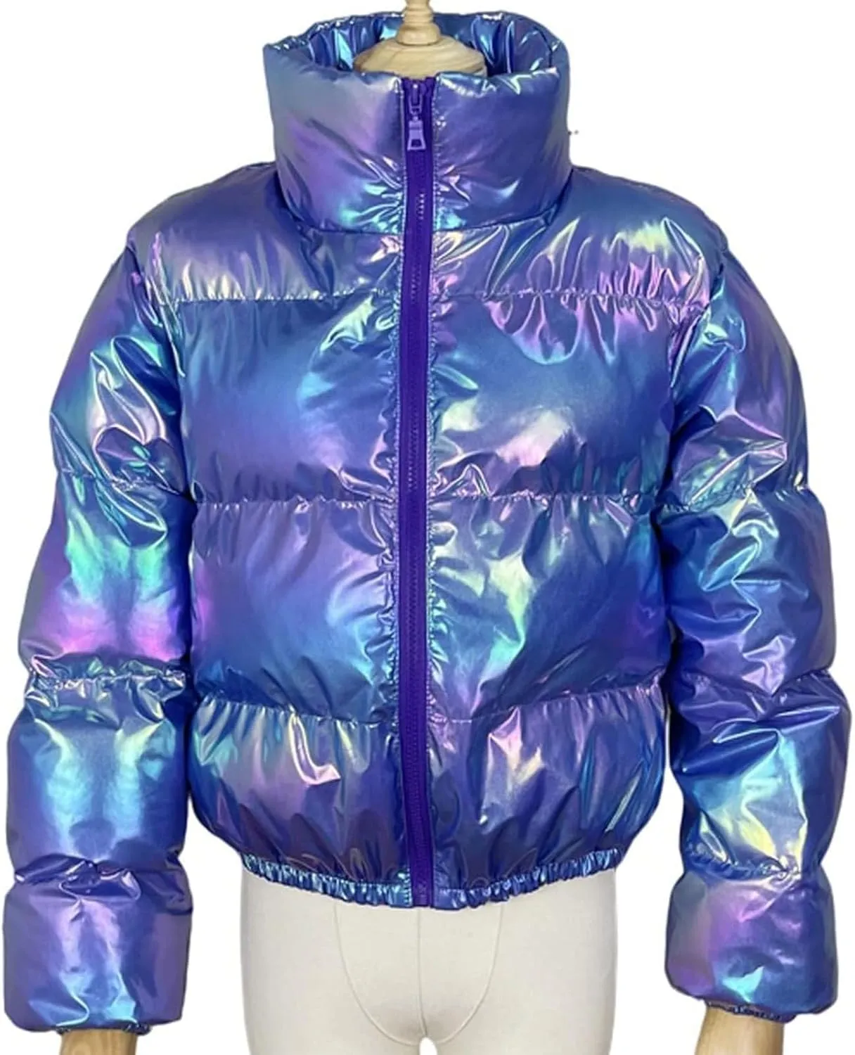 Cropped Puffer Jacket Women Winter Warm Stand Collar Slim Fit Crop Puffy Down Coat Long Sleeve Short Bubble Jackets