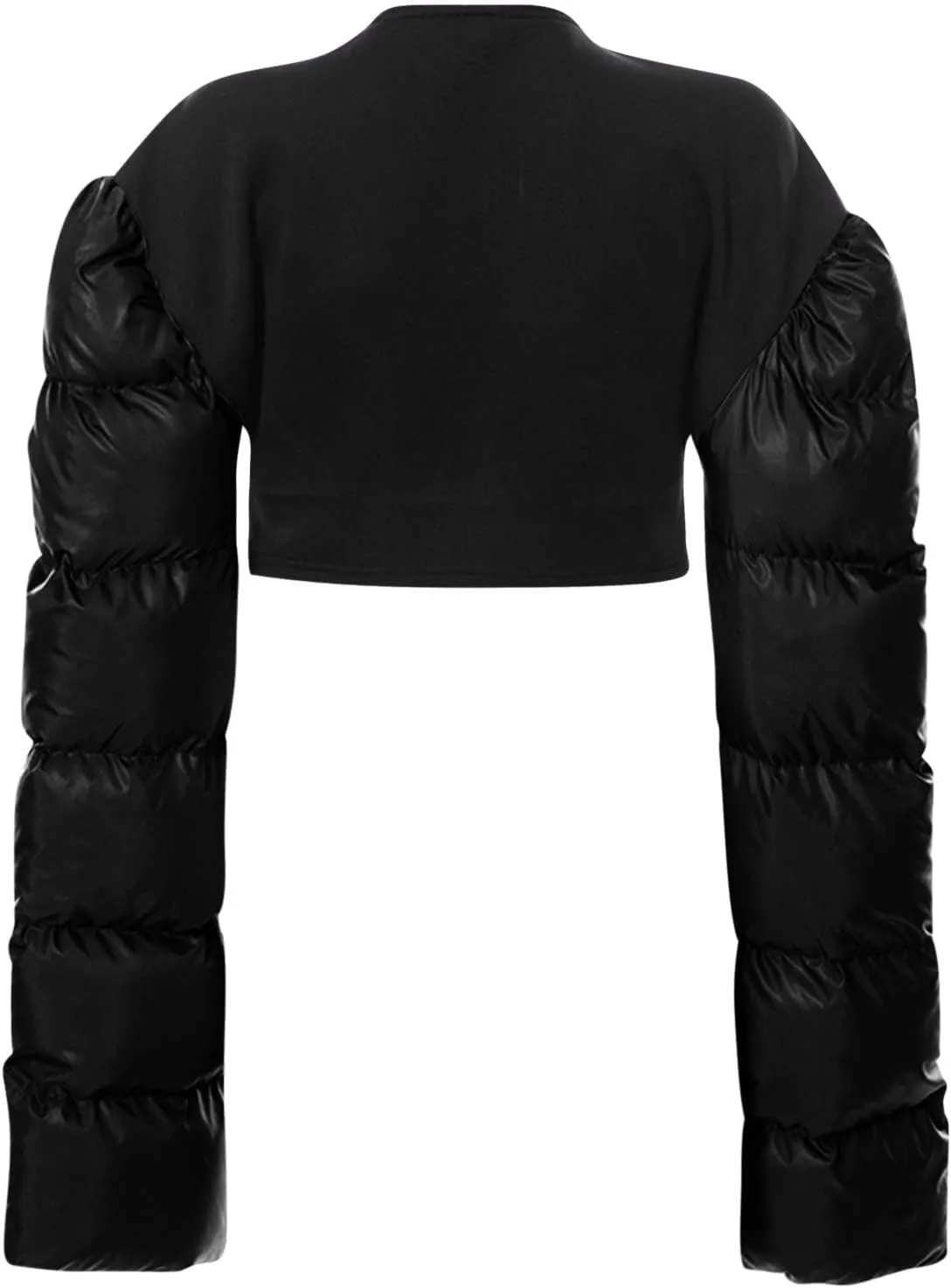 DASAYO Women's Puffy Long Sleeve Zip Cropped Puffer Jacket Color Block Quilted Puffy Down Coat Slouchy Winter Outwear Trendy