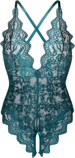 Donnalla Women's One Piece Teddy Plunging Lace Bodysuit Elegant Honeymoon Lingerie