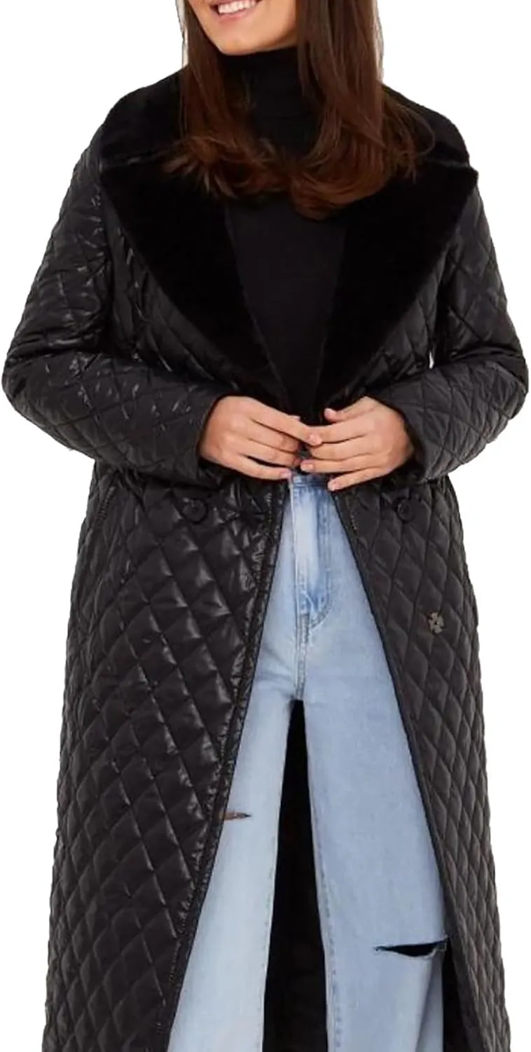 Double Breasted Long Belted Coats Women Long Sleeve Argyle Hoodies Quilted Jacket Maxi Winter Warm Down Coat Outerwear