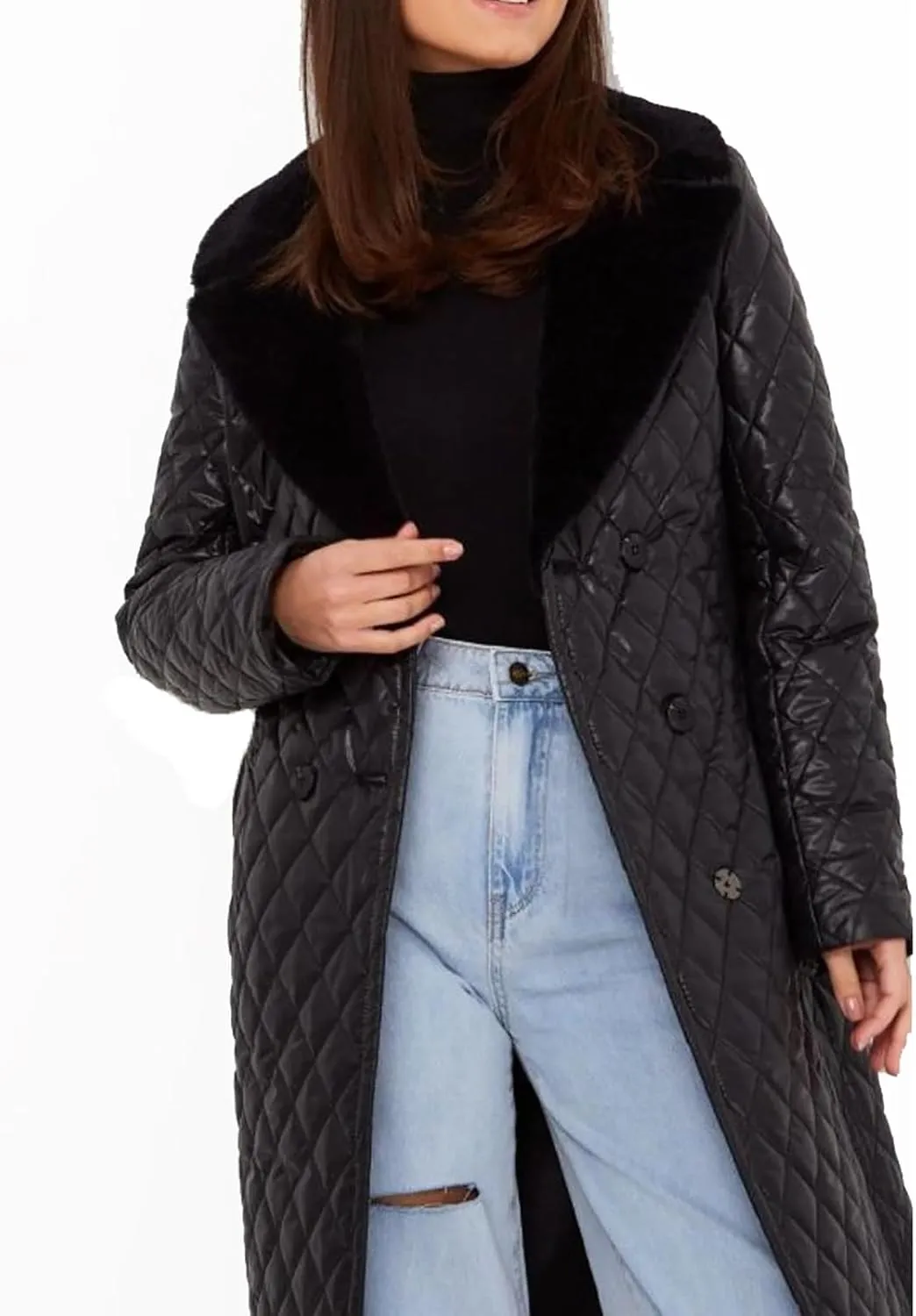 Double Breasted Long Belted Coats Women Long Sleeve Argyle Hoodies Quilted Jacket Maxi Winter Warm Down Coat Outerwear