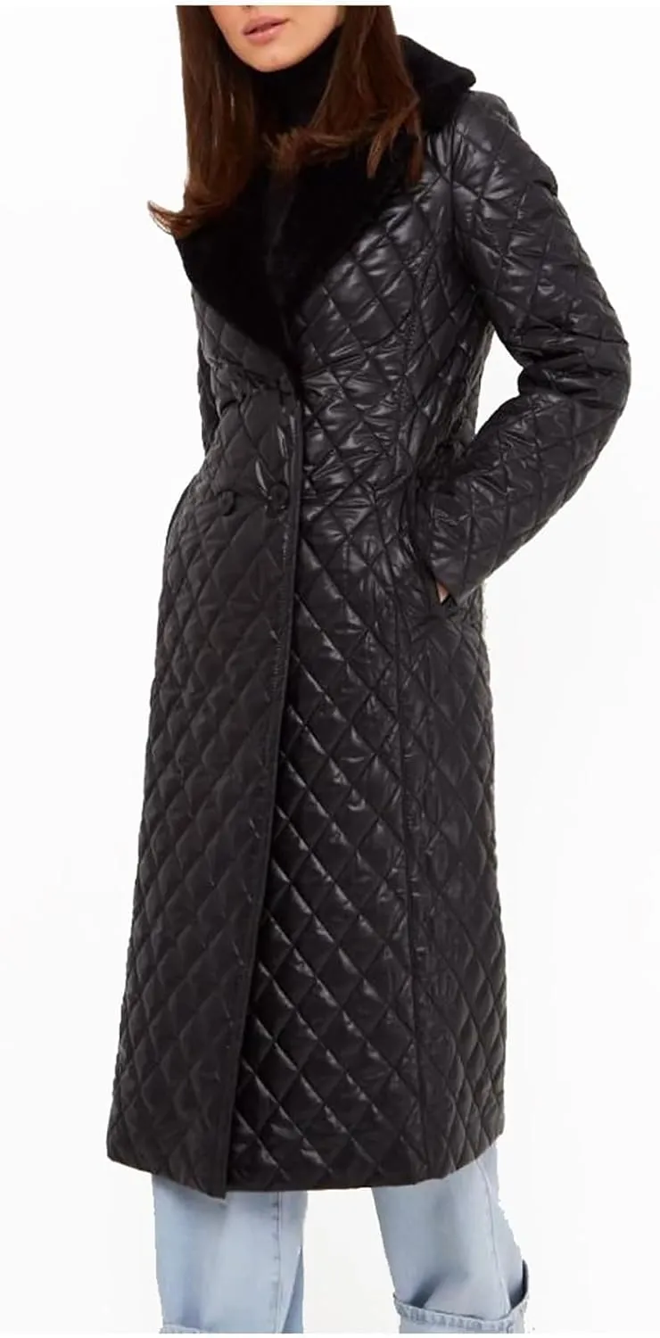 Double Breasted Long Belted Coats Women Long Sleeve Argyle Hoodies Quilted Jacket Maxi Winter Warm Down Coat Outerwear