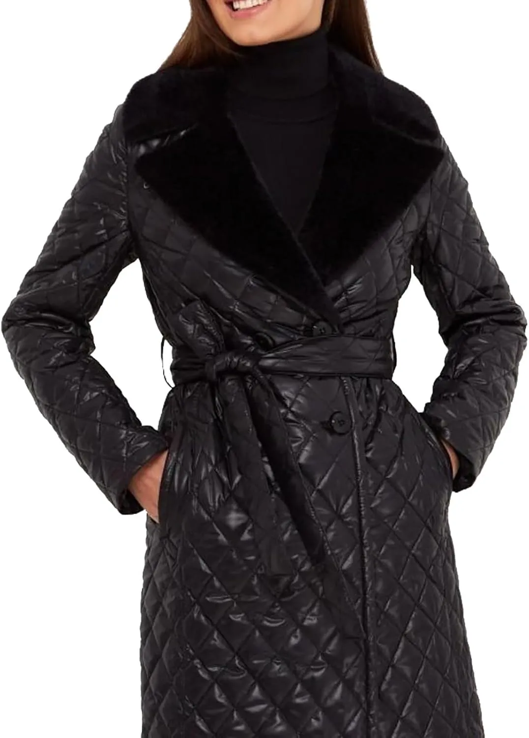 Double Breasted Long Belted Coats Women Long Sleeve Argyle Hoodies Quilted Jacket Maxi Winter Warm Down Coat Outerwear