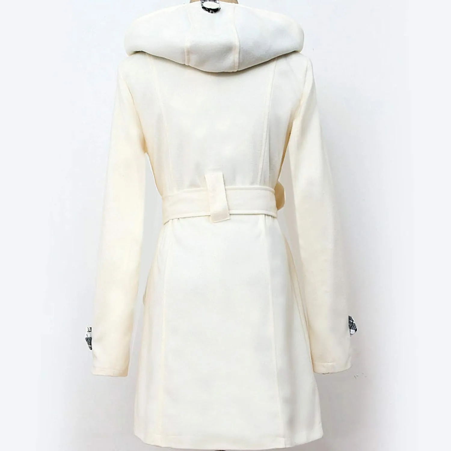 Double Breasted Trench Coat Women Plus Size Winter Peacoat with Plaid Hood Thick Warm Belted Mid Length Outwear with Pockets
