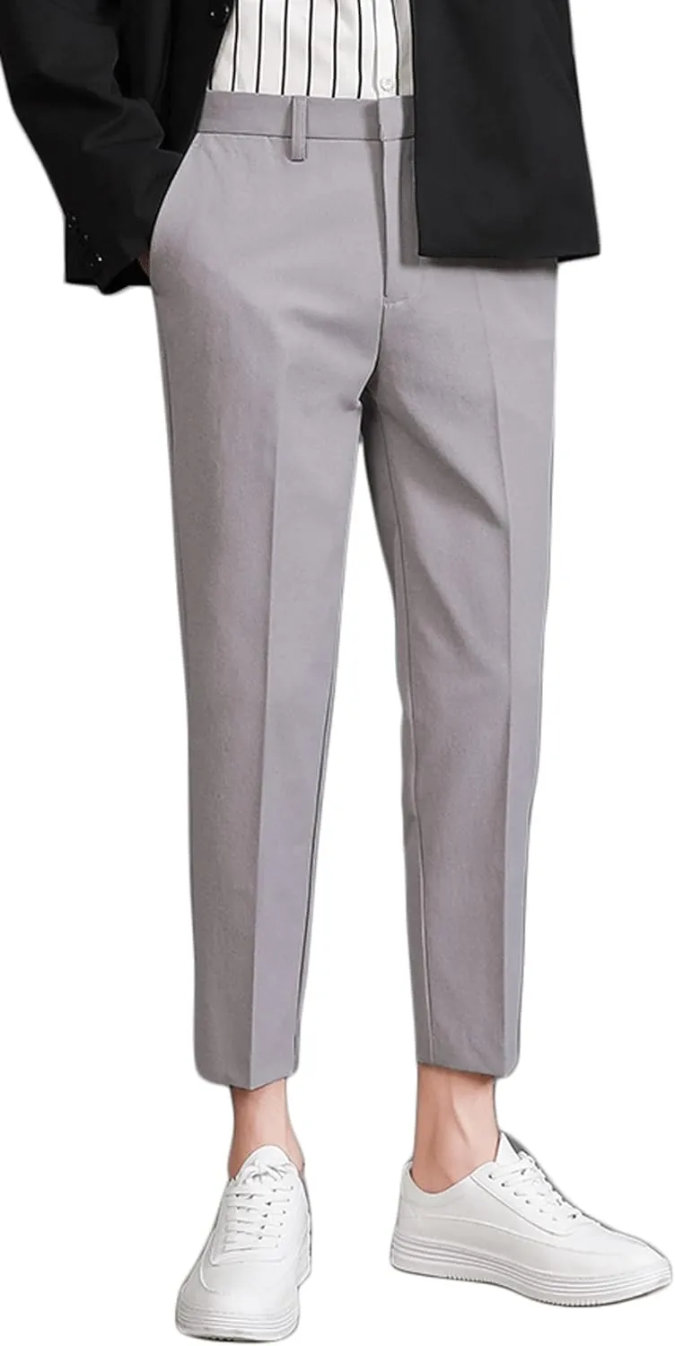 ESSYSHE Mens Cropped Slim Fit Dress Pants Tapered Ankle Dress Pants Suit Pants