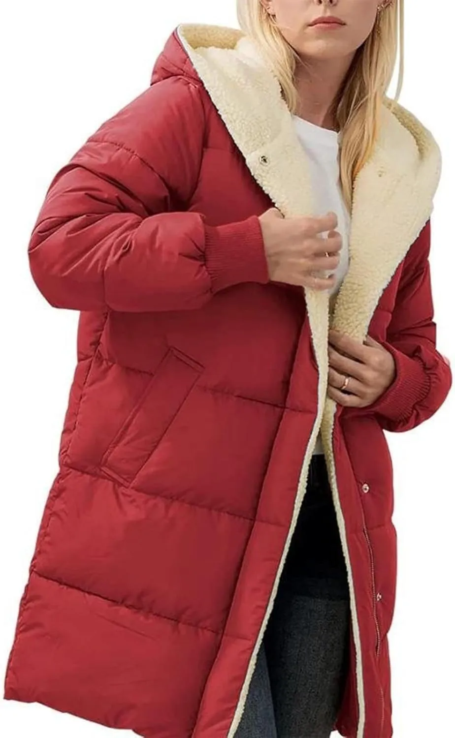 Fall Jacket Women, Warm Down Coats Zipper Fleece Lined Puffer Outerwear Long Sleeve Slim Outerwear with Pocket