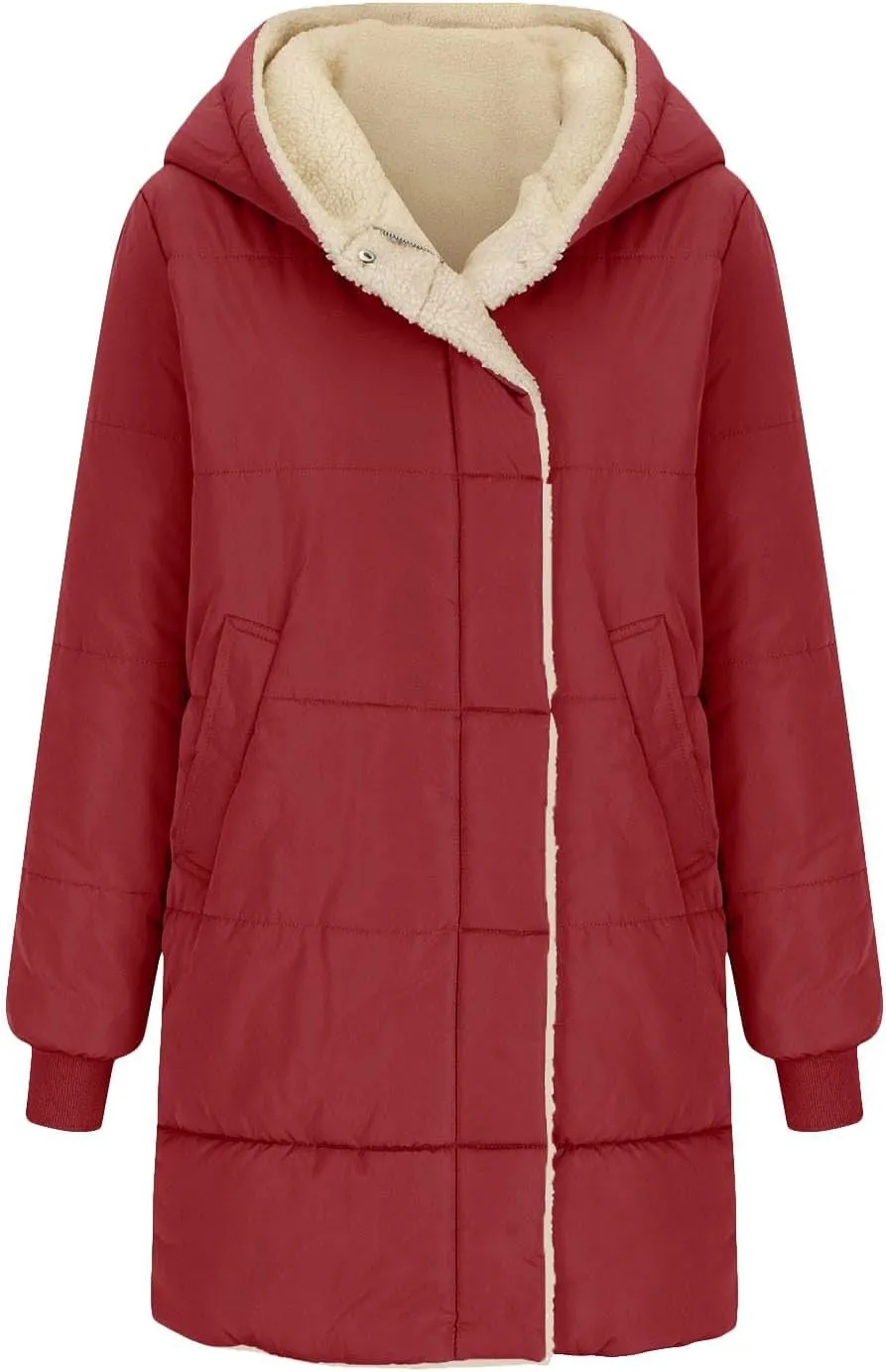 Fall Jacket Women, Warm Down Coats Zipper Fleece Lined Puffer Outerwear Long Sleeve Slim Outerwear with Pocket