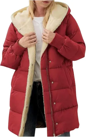 Fall Jacket Women, Warm Down Coats Zipper Fleece Lined Puffer Outerwear Long Sleeve Slim Outerwear with Pocket