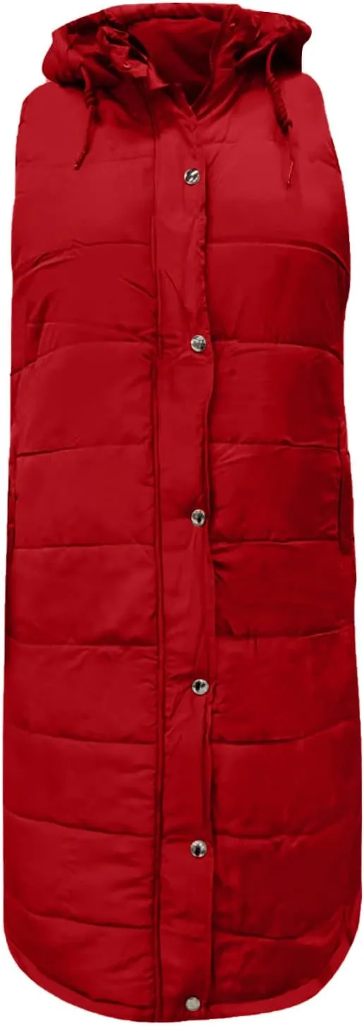 Fashion Sleeveless Puffer Jackets Solid Fall Winter Coats for Women Loose Outerwear Coat Tops Long Hooded Down Jacket