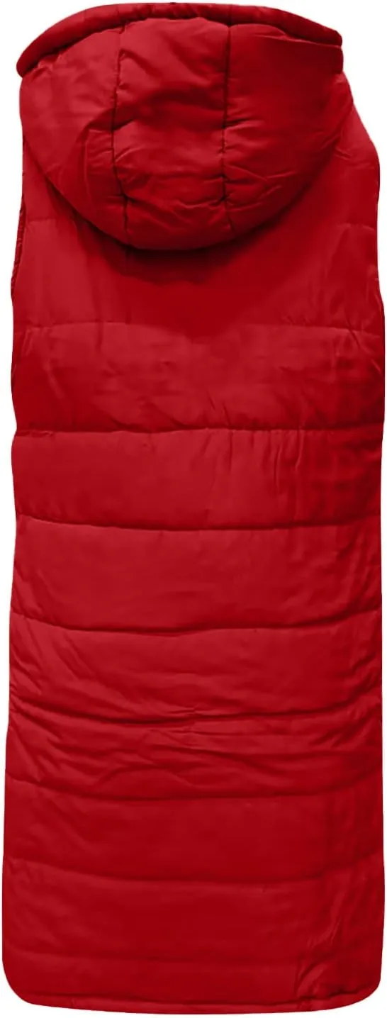 Fashion Sleeveless Puffer Jackets Solid Fall Winter Coats for Women Loose Outerwear Coat Tops Long Hooded Down Jacket